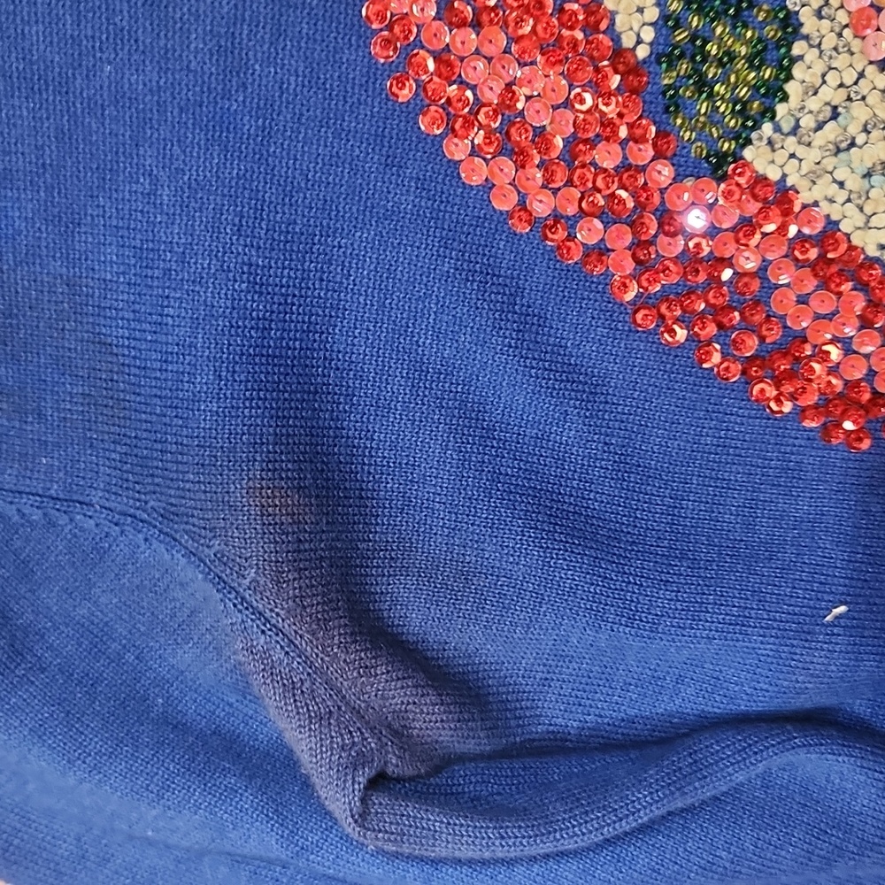 Michael Simon Blue Sweater with Colorful Sequin Santa - Picture 3 of 5